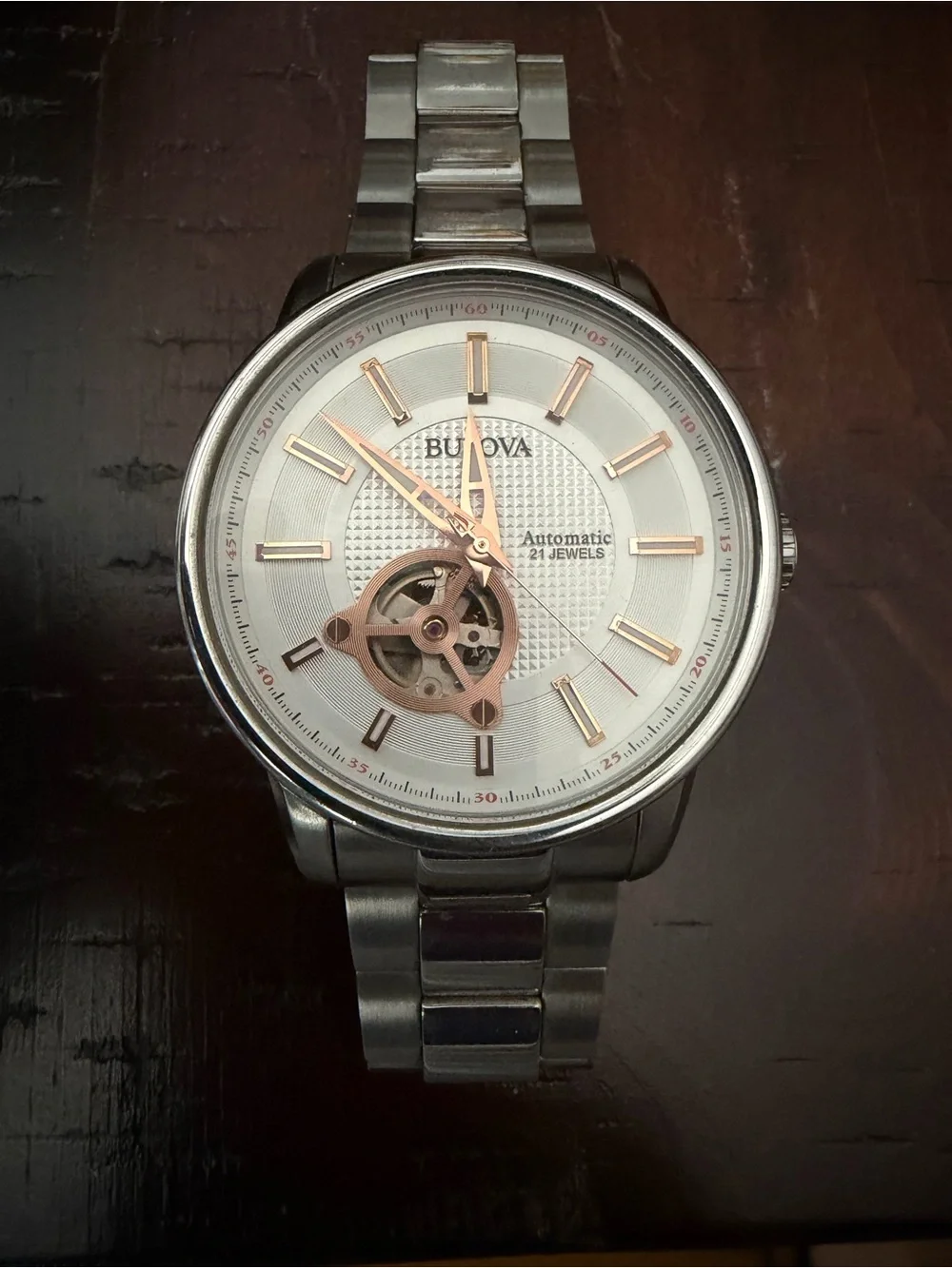Bulova Silver and Rose Gold-Tone Men's Automatic Watch